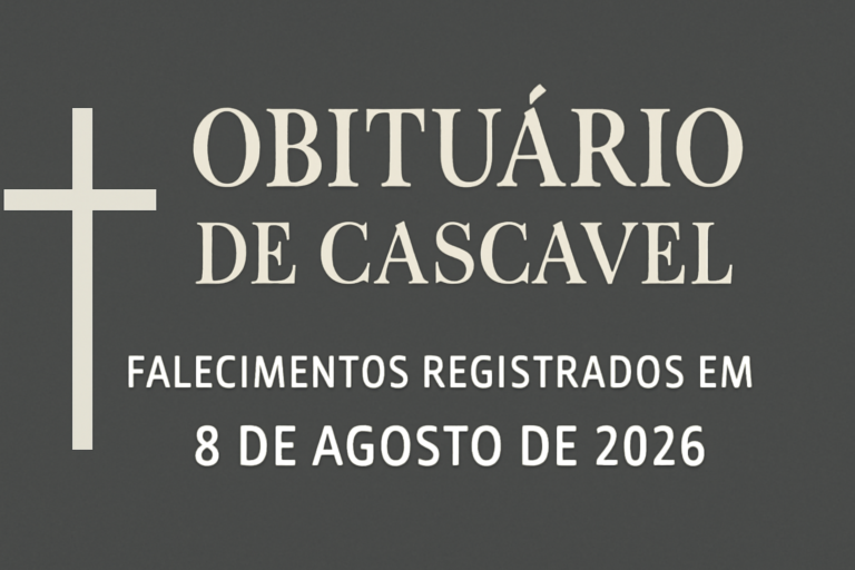 Imagem horizontal representando obituário cascavel falecimentos registrados em 8 de agosto de 2026
