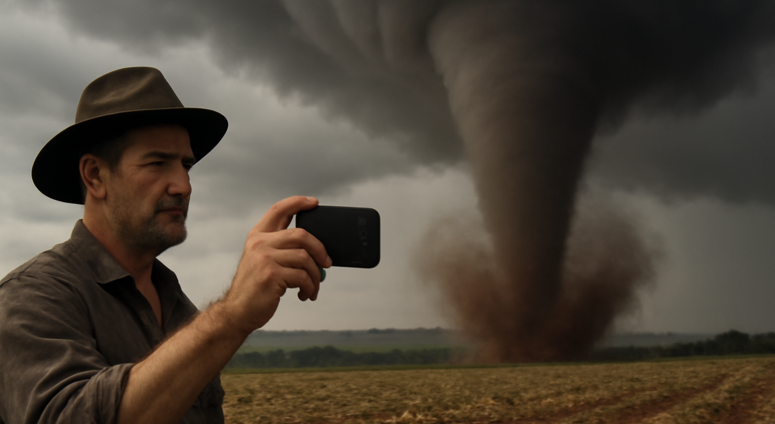 Agricultor mantém calma ao registrar tornado destruindo área rural em Piraí do Sul