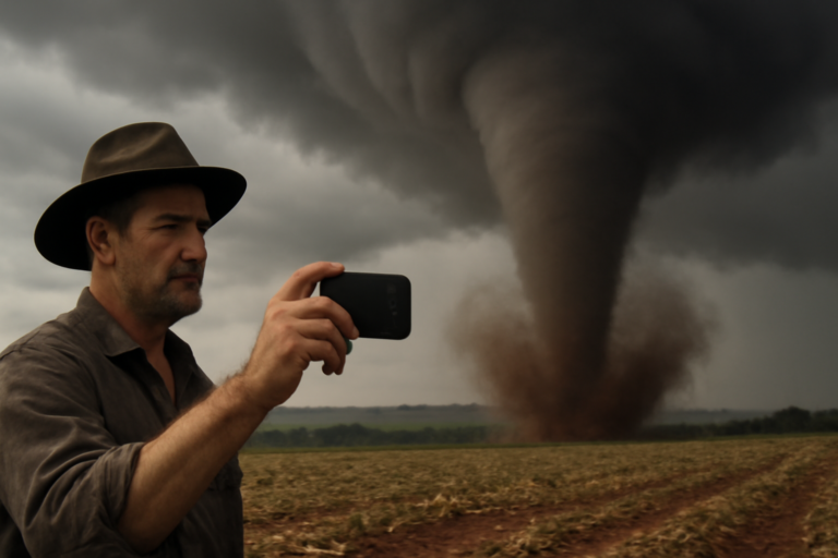 Agricultor mantém calma ao registrar tornado destruindo área rural em Piraí do Sul