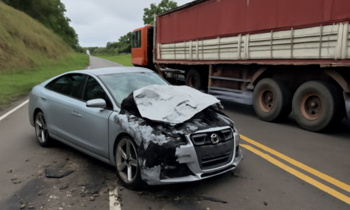 Imagem ilustrativa de acidente entre Audi e caminhão na PR-090, motorista 20 anos morre