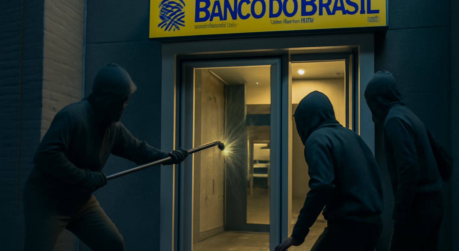 Três suspeitos encapuzados arrombam agência do Banco do Brasil em Curitiba