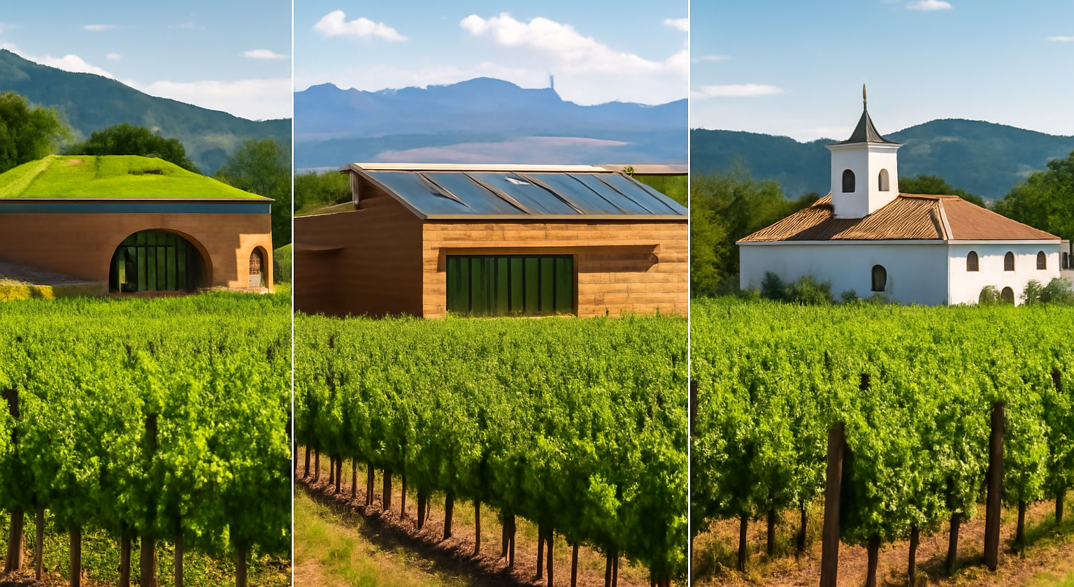 Paisagem de vinícolas sustentáveis no Chile, Espanha e Portugal, símbolo de vinho sustentável é tendência