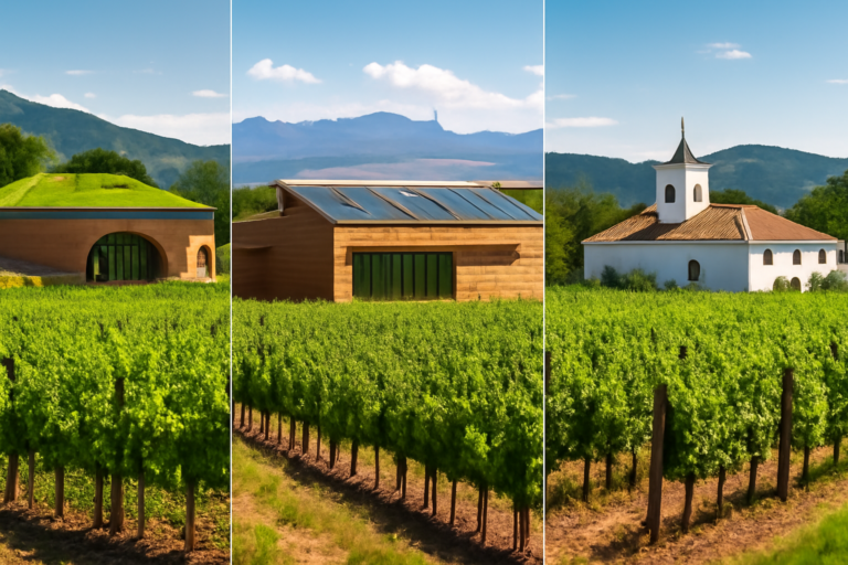 Paisagem de vinícolas sustentáveis no Chile, Espanha e Portugal, símbolo de vinho sustentável é tendência