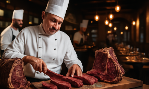 Representação de chefs grandes steakhouses adotam carne Dry Aged suculenta e macia
