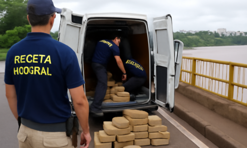 Van apreendida com 130 kg de maconha pela Receita Federal na Ponte da Amizade