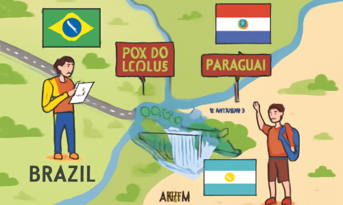 Visão panorâmica das fronteiras de Brasil, Paraguai e Argentina em Foz do Iguaçu