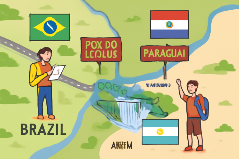 Visão panorâmica das fronteiras de Brasil, Paraguai e Argentina em Foz do Iguaçu