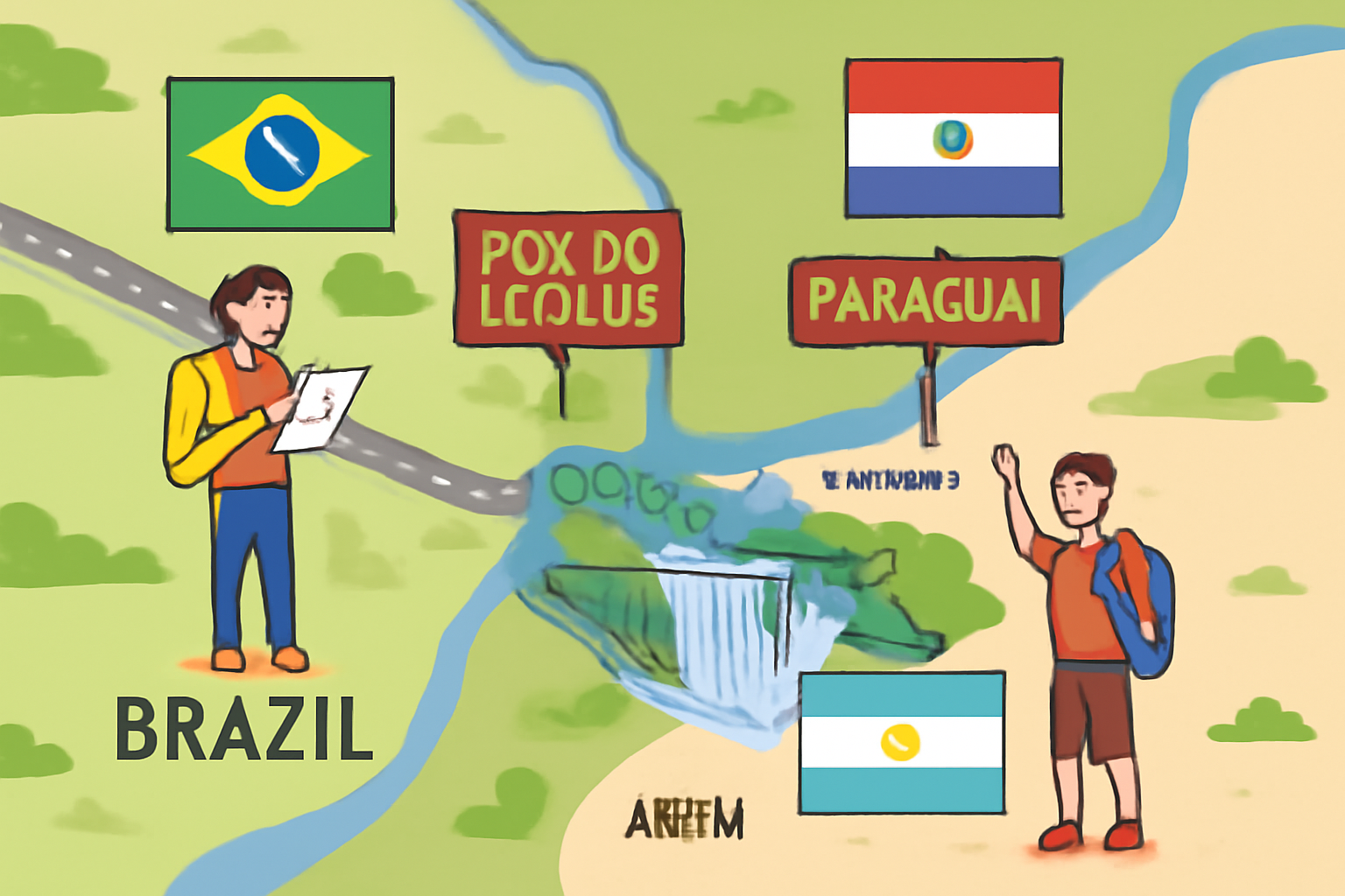 Visão panorâmica das fronteiras de Brasil, Paraguai e Argentina em Foz do Iguaçu