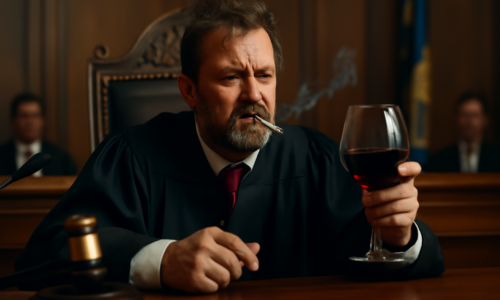 Imagem representando juiz afastado após ser flagrado fumando e bebendo vinho em audiência