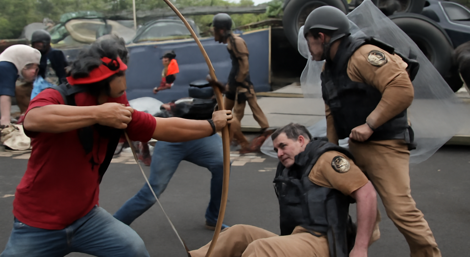 Imagem representando PM é ferido durante confronto com indígenas saqueando carga