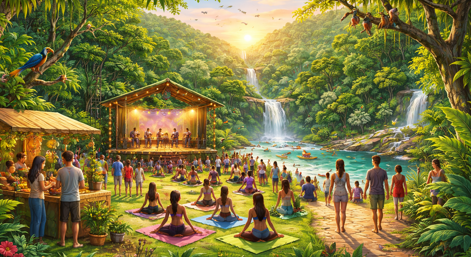 Ilustração horizontal do Mata Atlântica EcoFestival celebra 5 anos com eventos gratuitos no Paraná