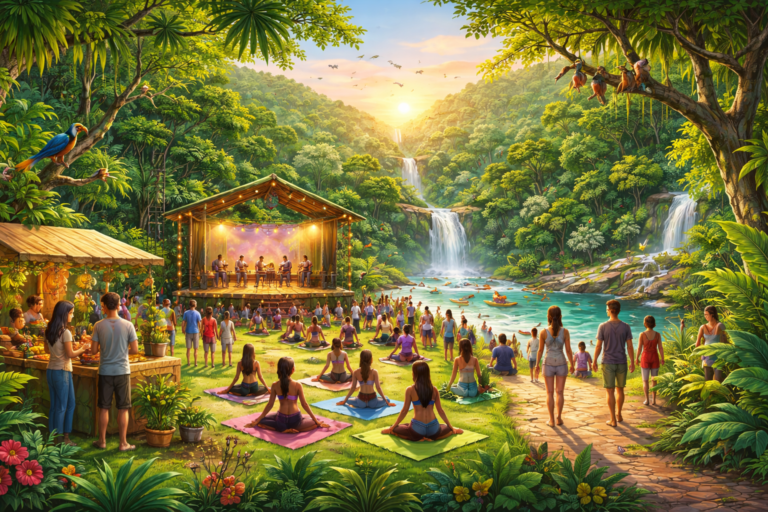 Ilustração horizontal do Mata Atlântica EcoFestival celebra 5 anos com eventos gratuitos no Paraná