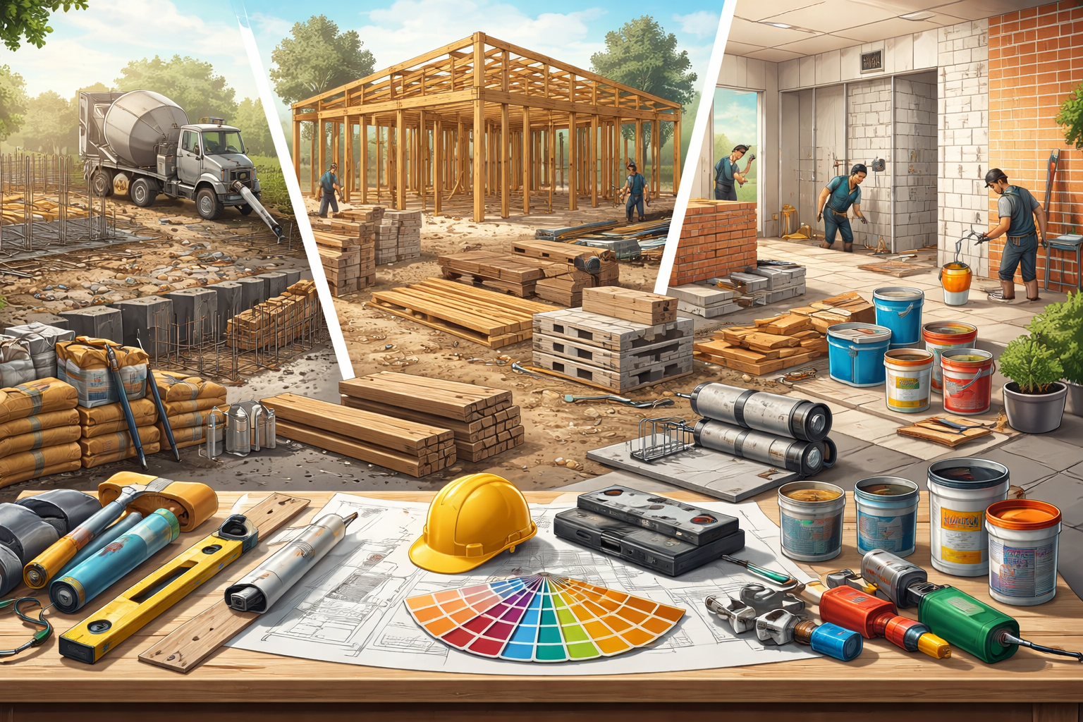 Ilustração representando como escolher materiais certos para evitar retrabalho na obra
