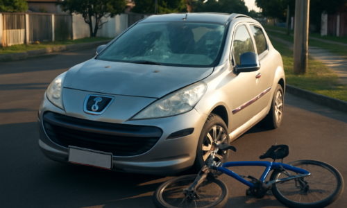 Imagem da colisão entre Peugeot e bicicleta envolvendo adolescente em Cascavel