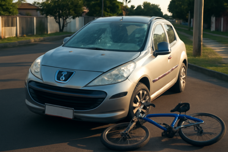 Imagem da colisão entre Peugeot e bicicleta envolvendo adolescente em Cascavel
