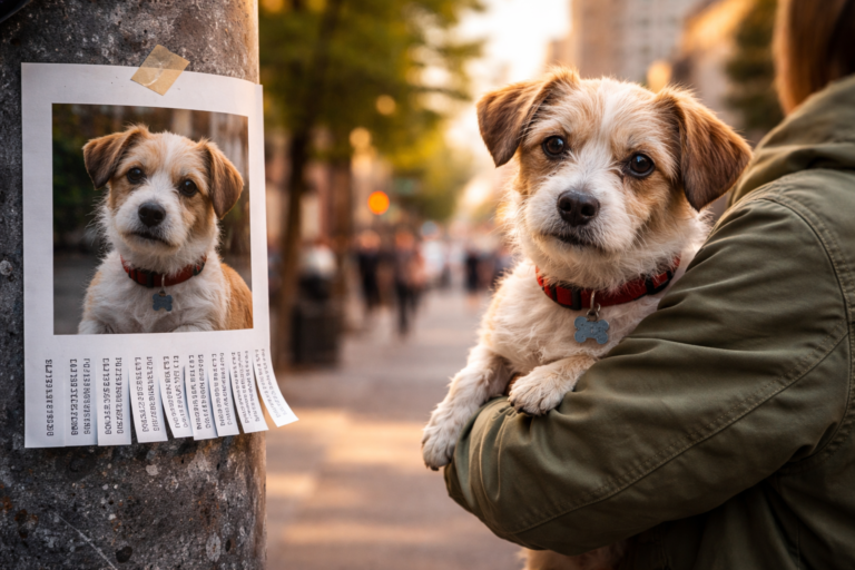Imagem de cachorro encontrado no bairro Centro aguardando ligação do proprietário