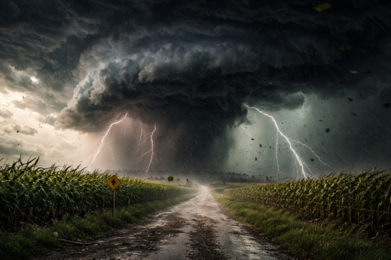 Imagem representando o Paraná sob alerta de tempestades com chuva e ventos fortes