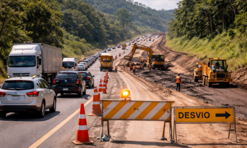 Imagem ilustrativa de obras BR 153 Paraná com bloqueios na estrada entre cidades