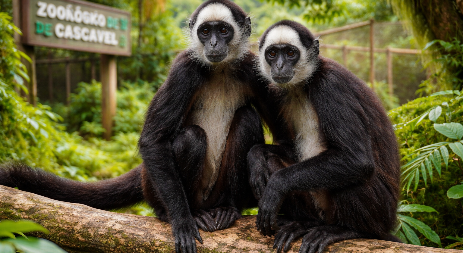 Macaco-aranha-de-testa-branca em habitat natural, zoológico cascavel recebe fêmeas