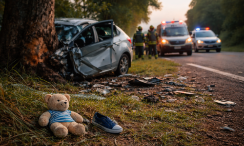 Imagem horizontal simbolizando menino 7 anos morre após batida de carro em árvore na PR-493