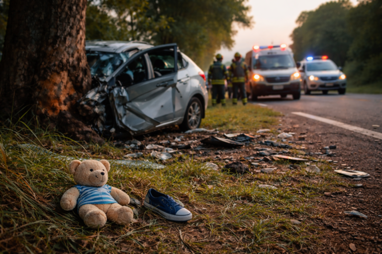 Imagem horizontal simbolizando menino 7 anos morre após batida de carro em árvore na PR-493