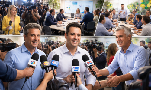 Imagem mostrando candidatos ao governo Paraná durante entrevistas e reuniões