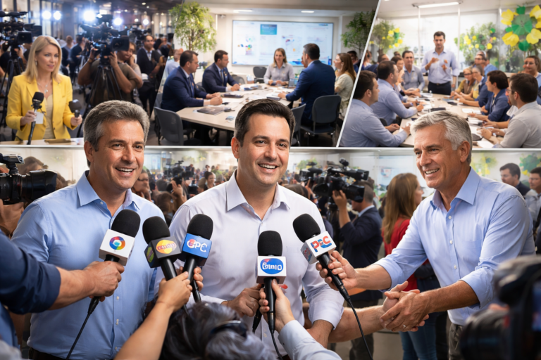 Imagem mostrando candidatos ao governo Paraná durante entrevistas e reuniões