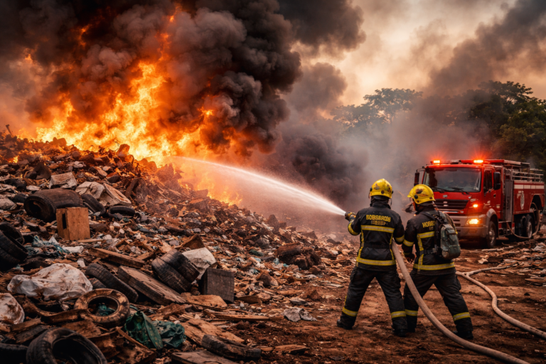 Incêndio em terreno com entulhos no Cascavel Velho sendo combatido pelo Corpo de Bombeiros