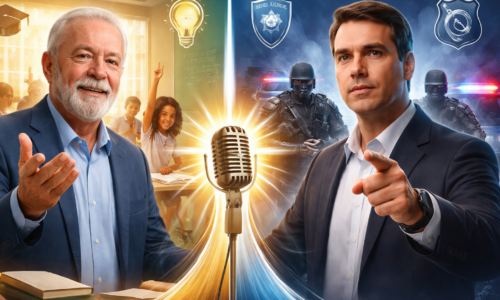 Imagem horizontal mostrando Lula destaca educação Flávio e Flávio Bolsonaro em propaganda eleitoral no rádio