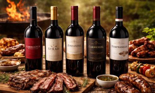 Imagem de cinco vinhos que não são Malbec harmonizando com carnes assadas