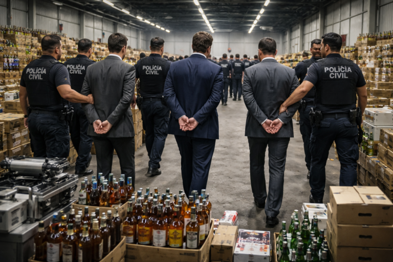 Imagem ilustrativa de três empresários são presos por falsificação e adulteração de bebidas