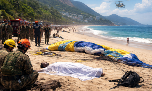Imagem de parapente na Praia de São Conrado representando coronel exército morre acidente
