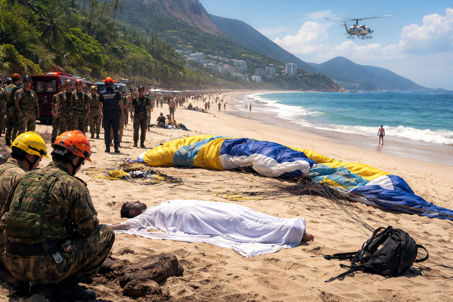 Imagem de parapente na Praia de São Conrado representando coronel exército morre acidente