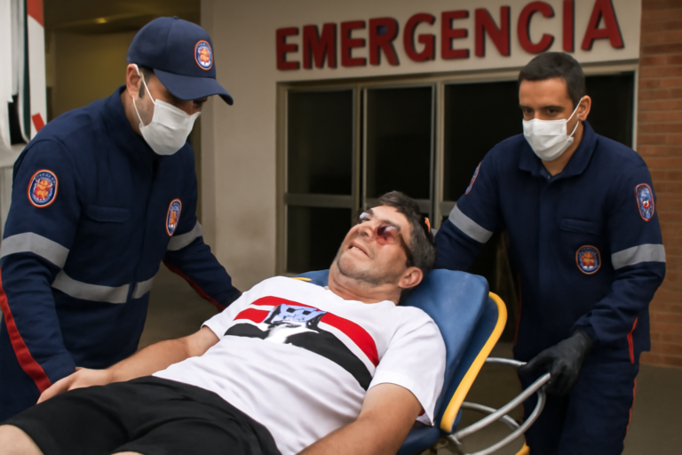Imagem mostra São-paulino é vítima de agressão recebendo atendimento médico em hospital