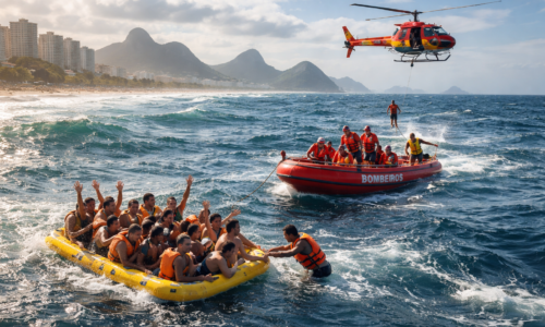 Grupo 20 fica à deriva no mar da Barra da Tijuca sendo resgatado por bombeiros