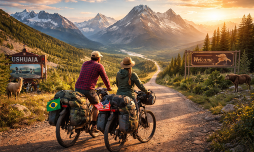 Casal paranaense cruza América pedalando entre Ushuaia e Alasca
