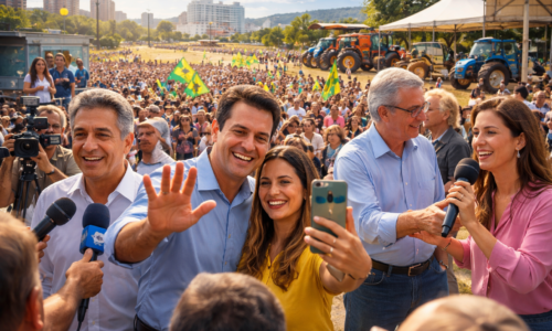 Imagem horizontal mostrando candidatos ao governo Paraná durante entrevistas e eventos