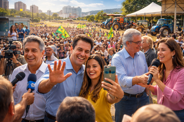 Imagem horizontal mostrando candidatos ao governo Paraná durante entrevistas e eventos