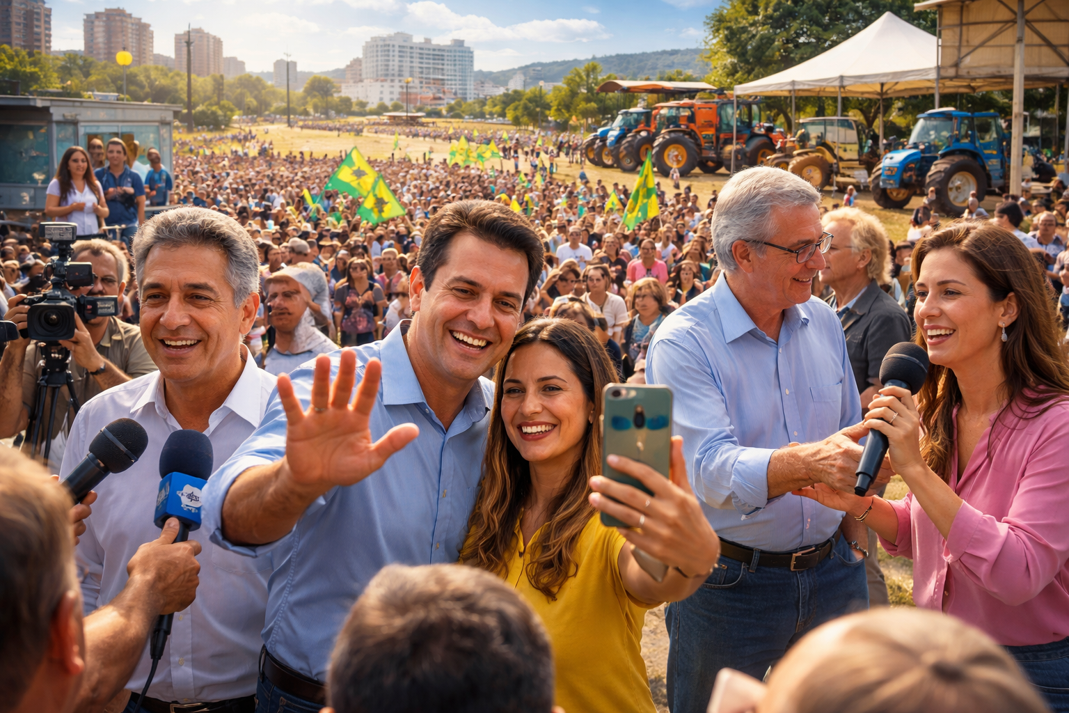 Imagem horizontal mostrando candidatos ao governo Paraná durante entrevistas e eventos