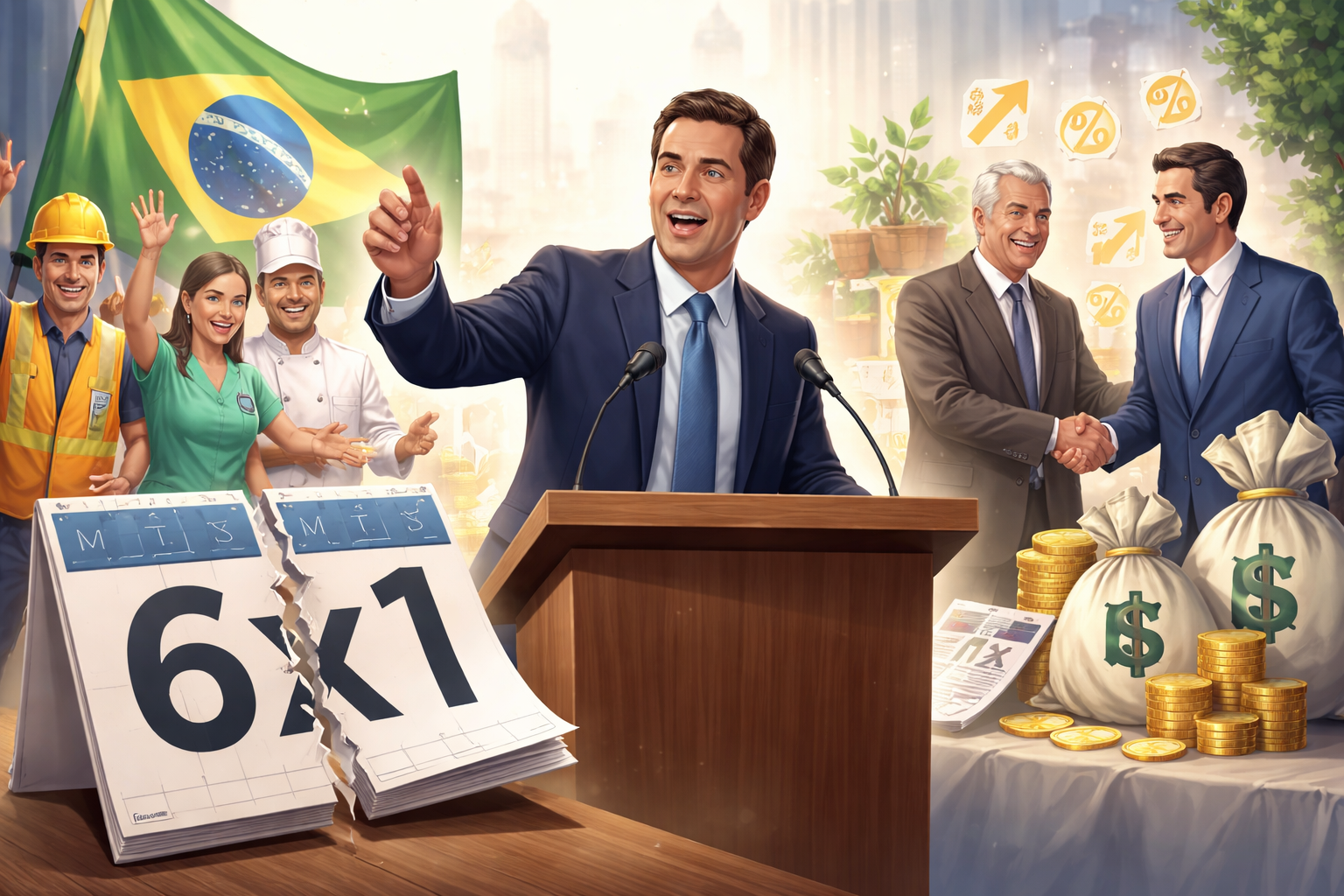 Imagem horizontal representando Alexandre Curi defende fim da escala 6x1 com compensação tributária