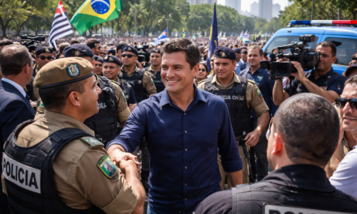Imagem horizontal de Sergio Moro cumpre agenda em evento de segurança pública em São Paulo