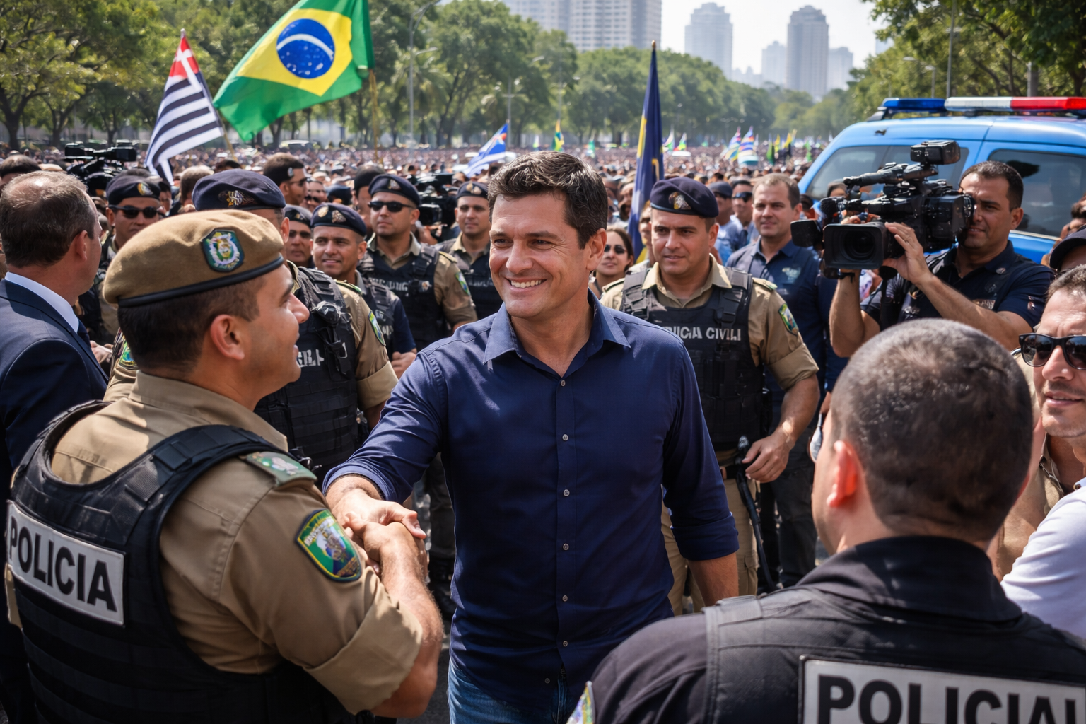 Imagem horizontal de Sergio Moro cumpre agenda em evento de segurança pública em São Paulo