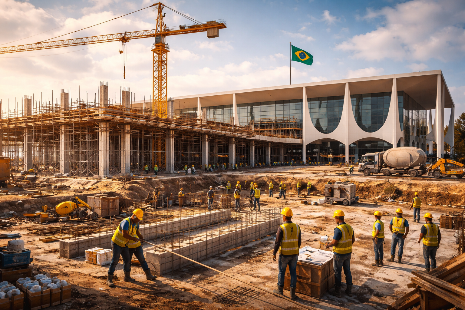 Imagem representa o Supremo Tribunal autorizando a continuação da construção no Palácio Presidencial