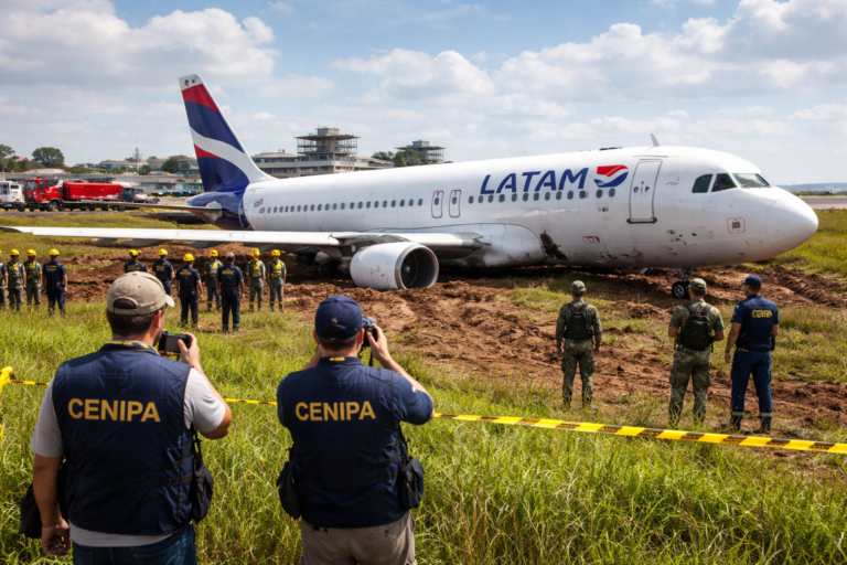 Imagem de capa mostrando avião da Latam após saída de pista no Aeroporto de Cascavel investigado pelo Cenipa
