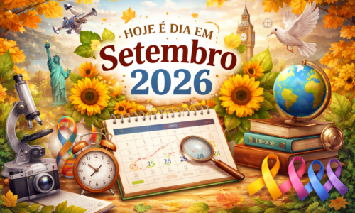 Imagem horizontal representando hoje é dia setembro com elementos históricos e campanhas