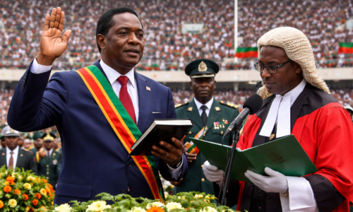 Imagem da posse do presidente Zâmbia Hakainde Hichilema em cerimônia oficial