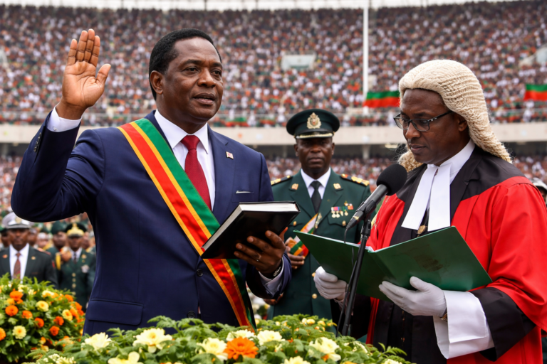 Imagem da posse do presidente Zâmbia Hakainde Hichilema em cerimônia oficial