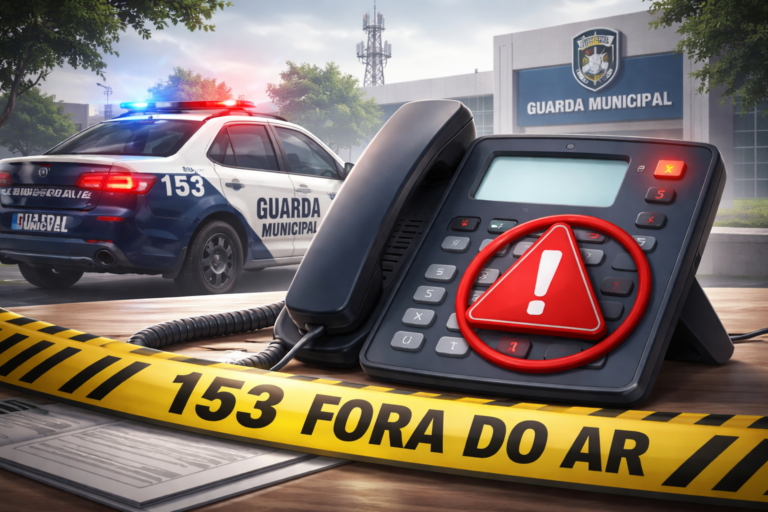 Ilustração do telefone 153 da guarda municipal com sinal de fora do ar