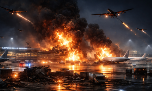 Imagem representando a Alemanha atribui ataque drones ao aeroporto de Leipzig pela Rússia