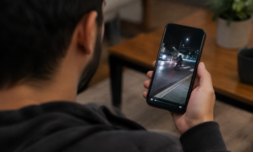 Celular exibe vídeo desfocado sobre acidente nas redes sociais, sem rostos reconhecíveis.
